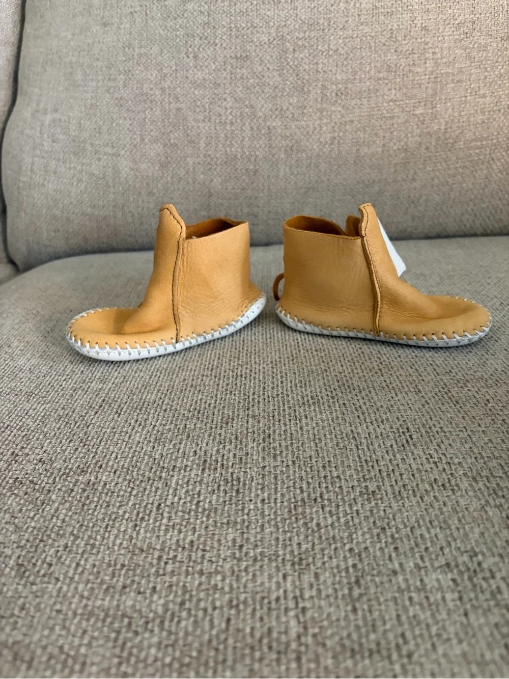 Minnetonka Tan Leather Baby Moccasin Boots with White Sole